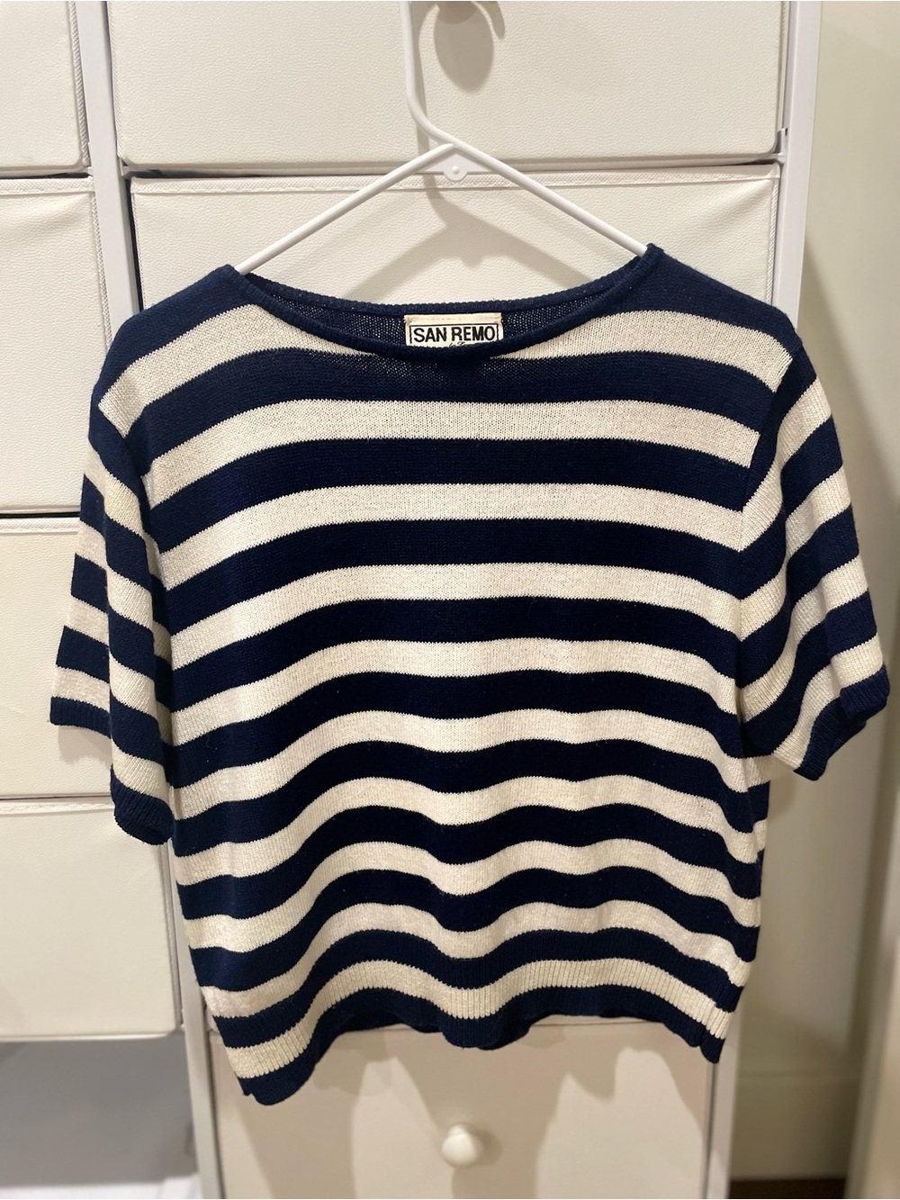 San Remo Navy and White Striped Short-Sleeve Sweater